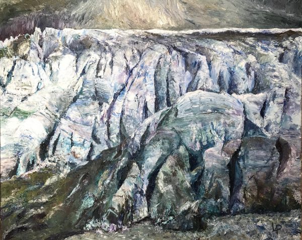 One of Laura Porteous' original oil on canvas landscape paintings. Palette knife textures creating a glacier tongue.