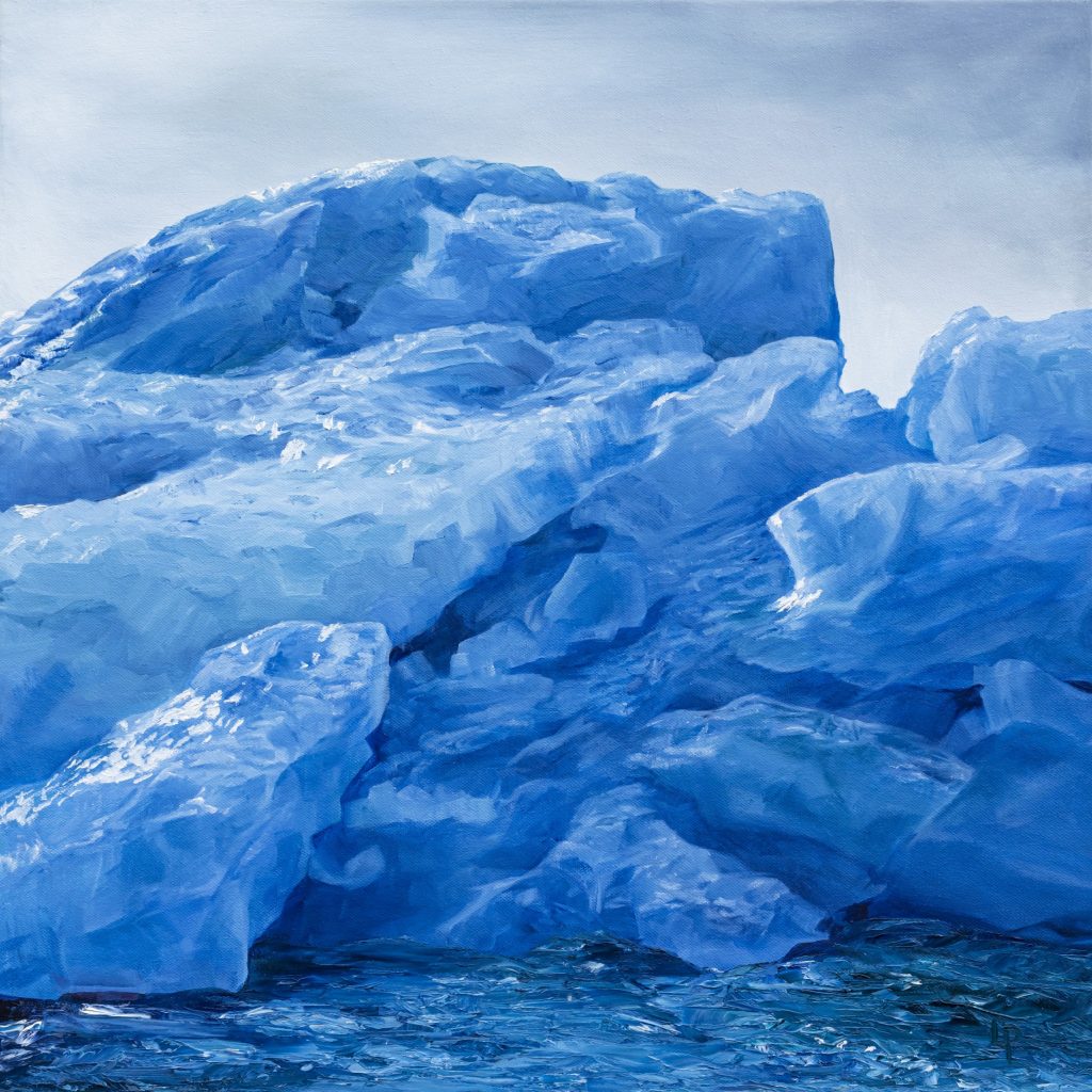 One of Laura's original landscape oil on canvas paintings. Blue iceberg in Svalbard.