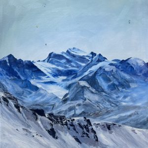 One of Laura Porteous' original landscape artworks. View of the Grand Combin on a normal winter day from the pistes of the Swiss ski resort of Verbier.