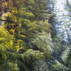 Large scale original painting of natural rain forest on Vancouver Island.