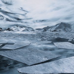 One of Laura Porteous' original landscape artworks. Water and ice collection. Shattered sea ice on still waters in Svalbard, Norway.